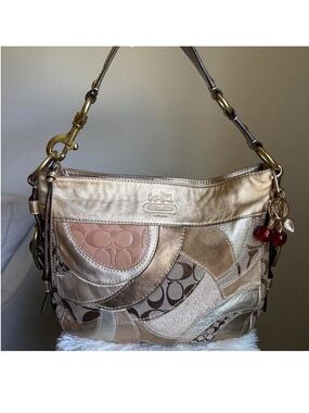 Rare Coach Metallic Gold/Brown Patchwork Hobo Zoe Bag